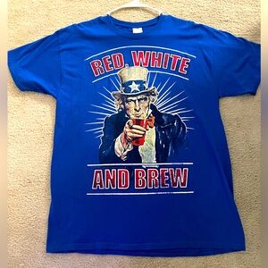PATRIOTIC FUNNY RED WHITE AND BREW SOLO CUP MENS T SHIRT SZ LARGE